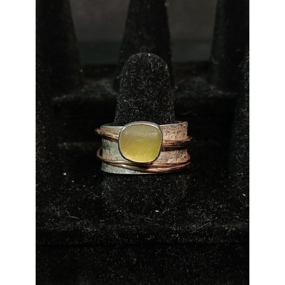 Sterling Silver Sea Glass Spinner Ring Size 9.75